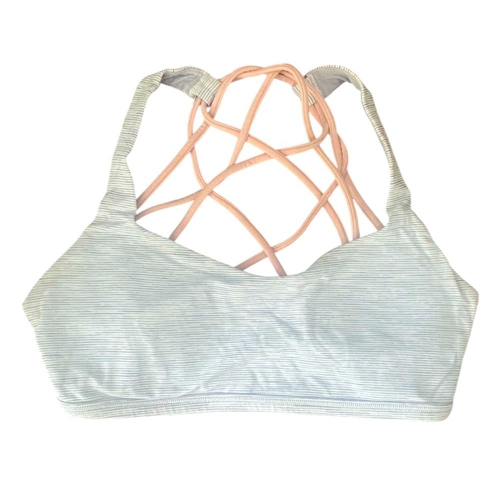 Lululemon Free to Be Bra Gray Stripes Pink Straps Size 4